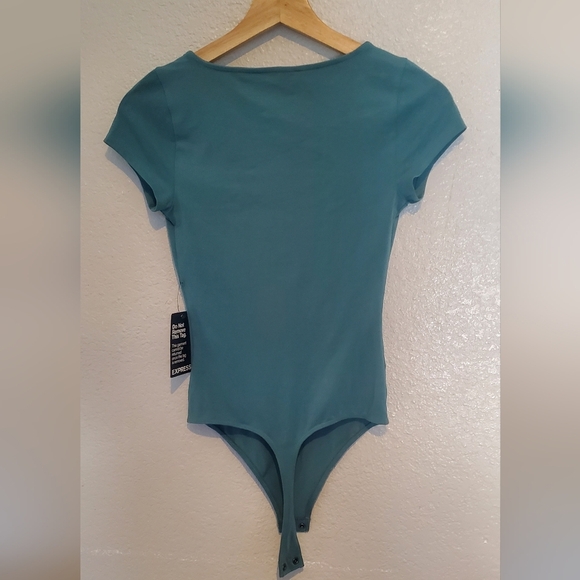 NWT EXPRESS One Eleven Deep Plunge V-Neck Blue Green Thong Bodysuit Size XS - Picture 6 of 6